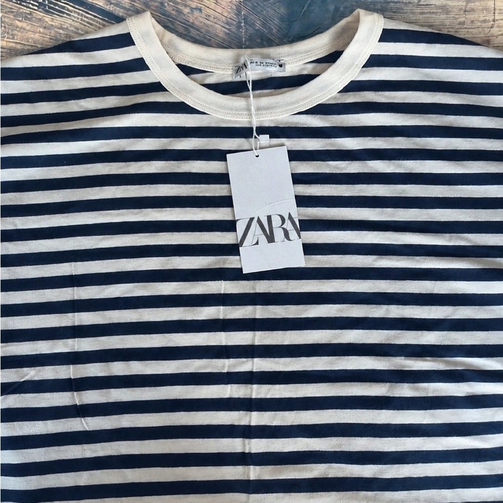 ZARA Kids Navy & White Striped Short Sleeve Tee